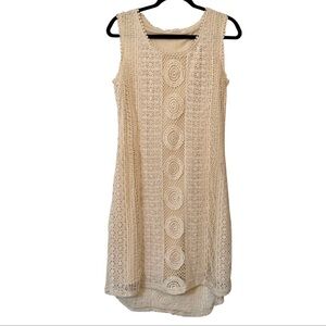 Solitaire ivory open crochet LACE dress fully lined size Large Cottagecore Boho